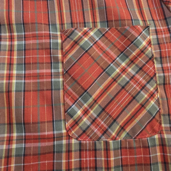 Vintage 70s Land & Sea Plaid Blouse Metallic Thread Made in USA - Picture 3 of 10